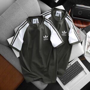 Adidas Classics Original 3 Stripes Tee Shirt Trefoil Retro Men Gray White